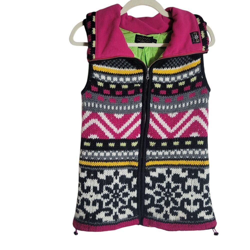 Icelandic Designs Nordic Wool Blend Knit Vest Women's Size Medium Full Zip